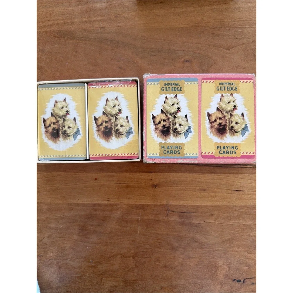 Vintage Imperial Gilt Edge Playing Cards Dog Theme Double Deck Sealed